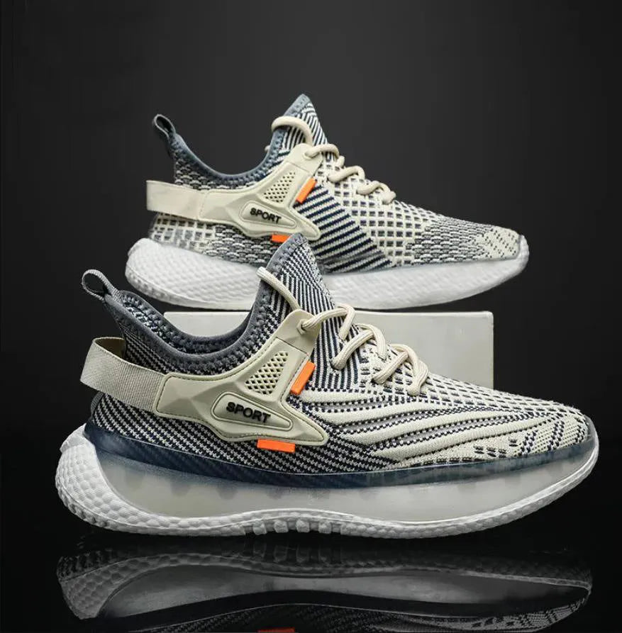 Men's woven mesh platform sneakers in Korean style with flat heel and round toe design