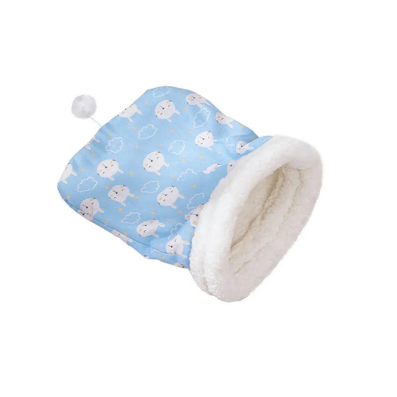 50cm by 40cm flannel cat sleeping bag nest in pink trojan, blue rabbit, and stripe drawing designs
