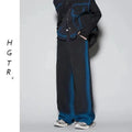 Fleece-lined spray colour gradient distressed vest and jeans two-piece set in blue or black colour options