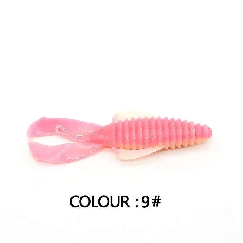 PVC soft bait fishing lure shown in one of 12 colours, in 8cm and 12cm size options.
