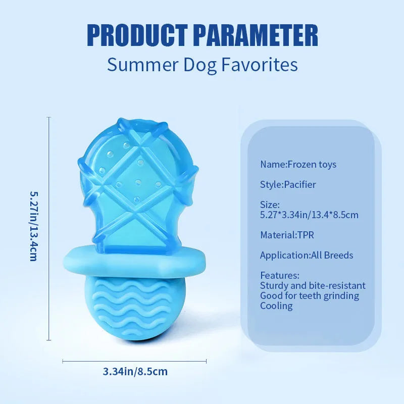 Dog cooling popsicle toy set with water-filled ice sticks including pacifier, popsicle and ring designs