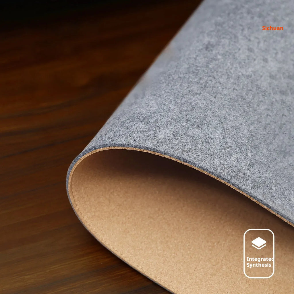 Japanese-style felt cork oversized desk mat mouse pad in black and grey pattern showing 5mm thickness