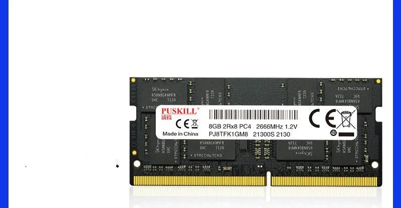 Notebook DDR4 memory module with 260 gold pins and memory chips on green circuit board