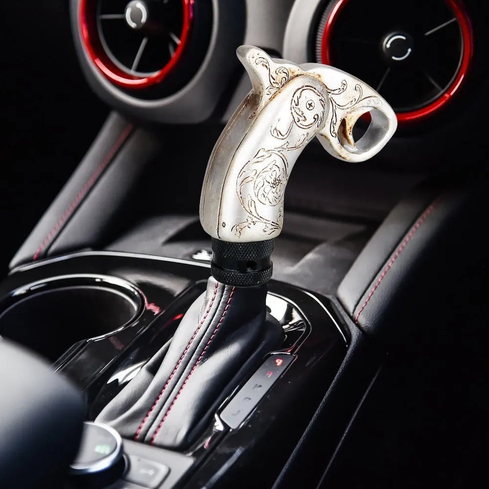 Silver resin hanging gear lever with a smooth finish for universal car modification use