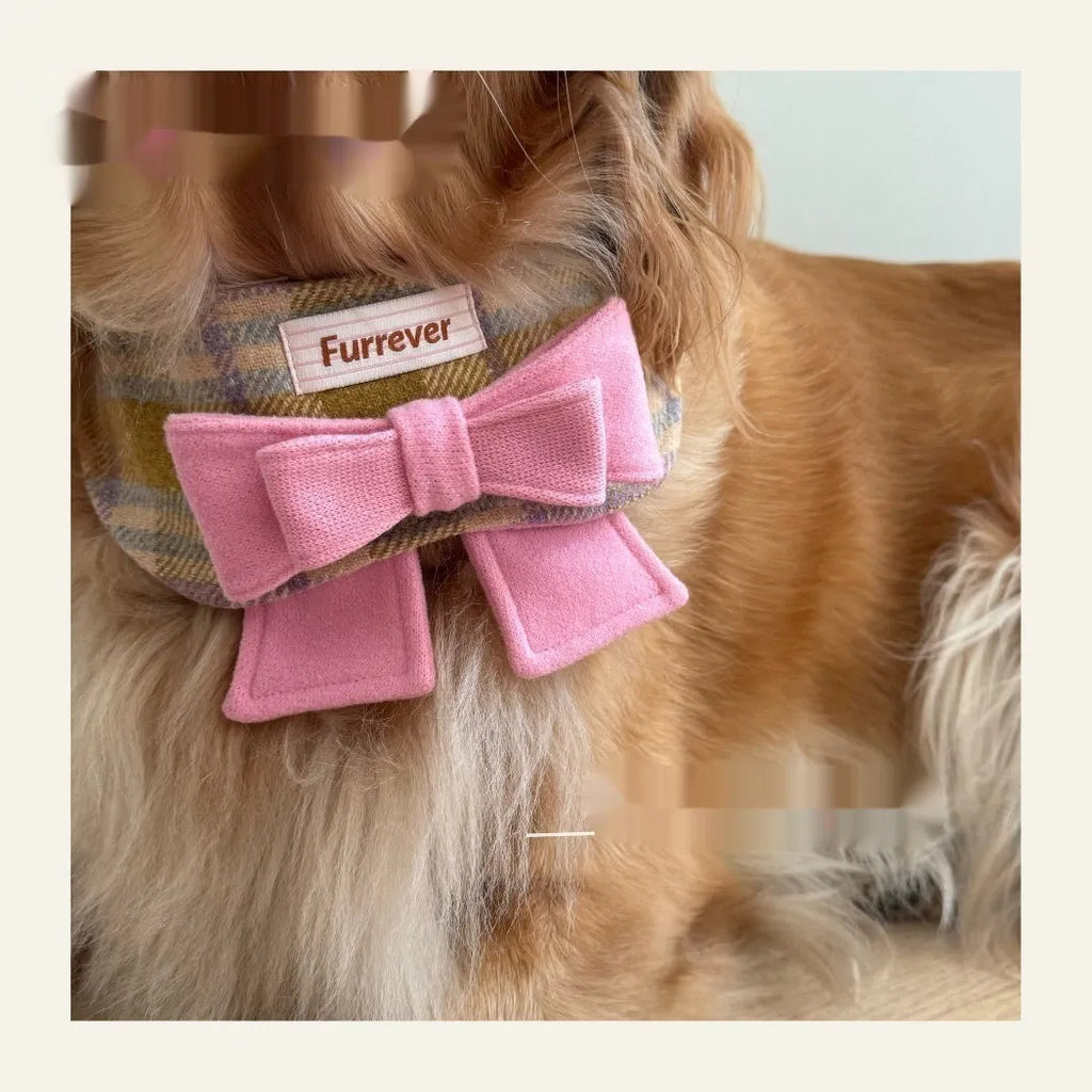 My Maillard Puppy Bow Bib in Maillard Gift Bib colour attached to a matching polyester collar, available in multiple sizes for dogs