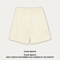 Cotton denim loose-fit casual shorts for babies and toddlers on a size chart.