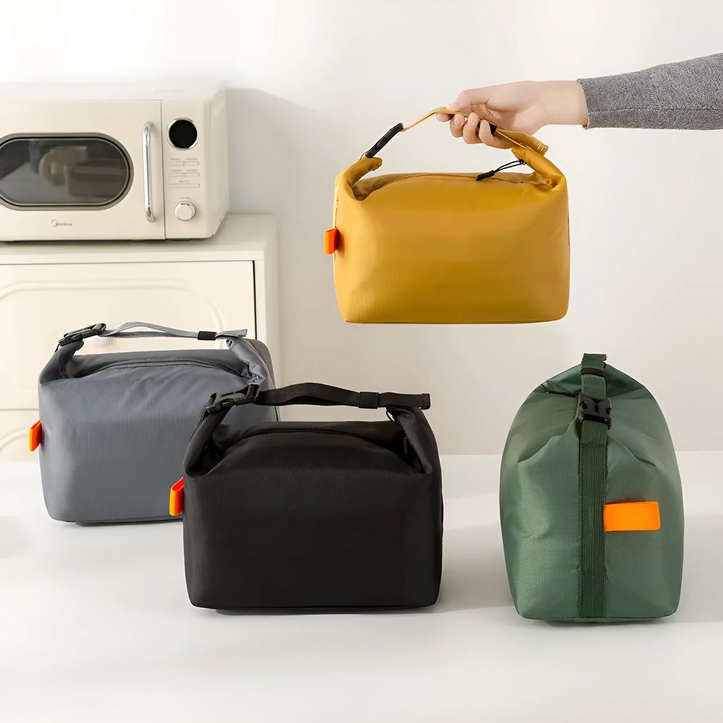 Japanese-style insulated Oxford cloth lunch bag with 24x14cm base in army green colour