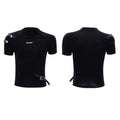 Men's slim fit cotton T-shirt with metal belt design and stand-up collar in black