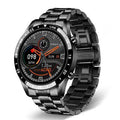 Smart watch with stainless steel band and 1.3-inch touchscreen display showing step count interface