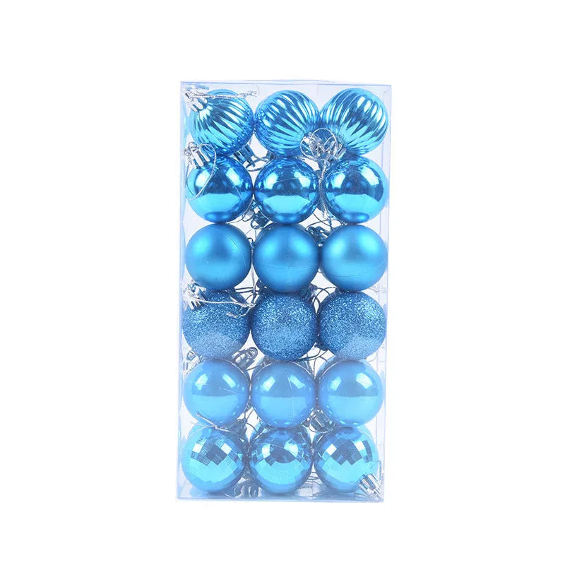 36 Christmas colour balls in whole box set, 4cm diameter, assorted colours for tree decoration