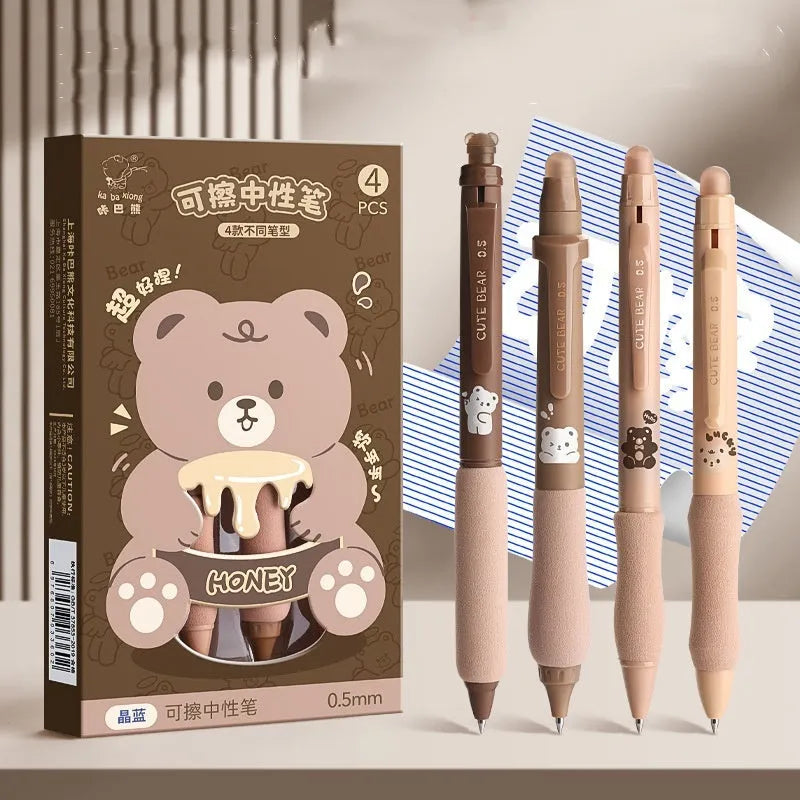 Cartoon erasable gel pen with 0.5mm tip in panda, bear or yellow hooded design