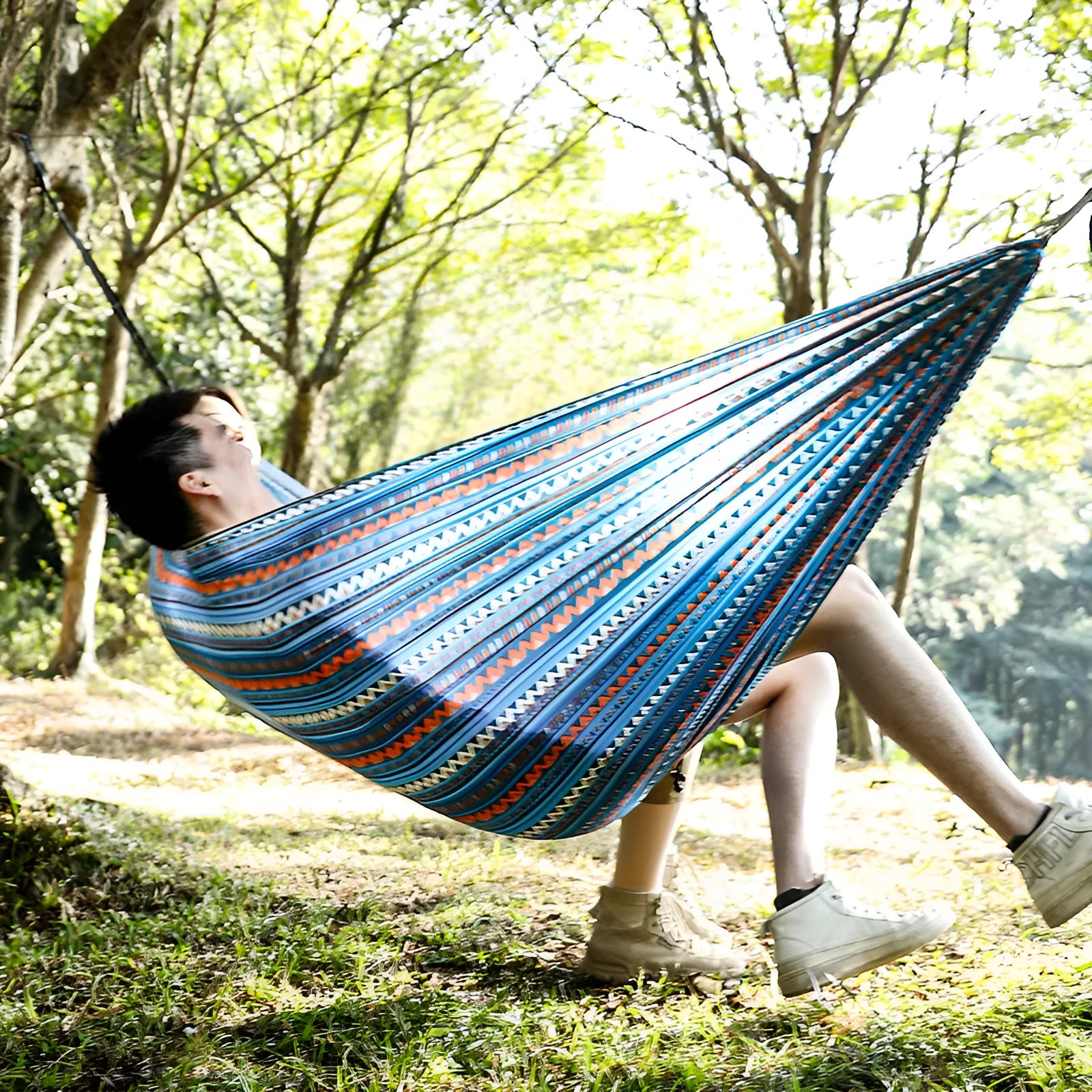 Parachute cloth printing park camping hammock 260x140cm polyester bohemian yellow