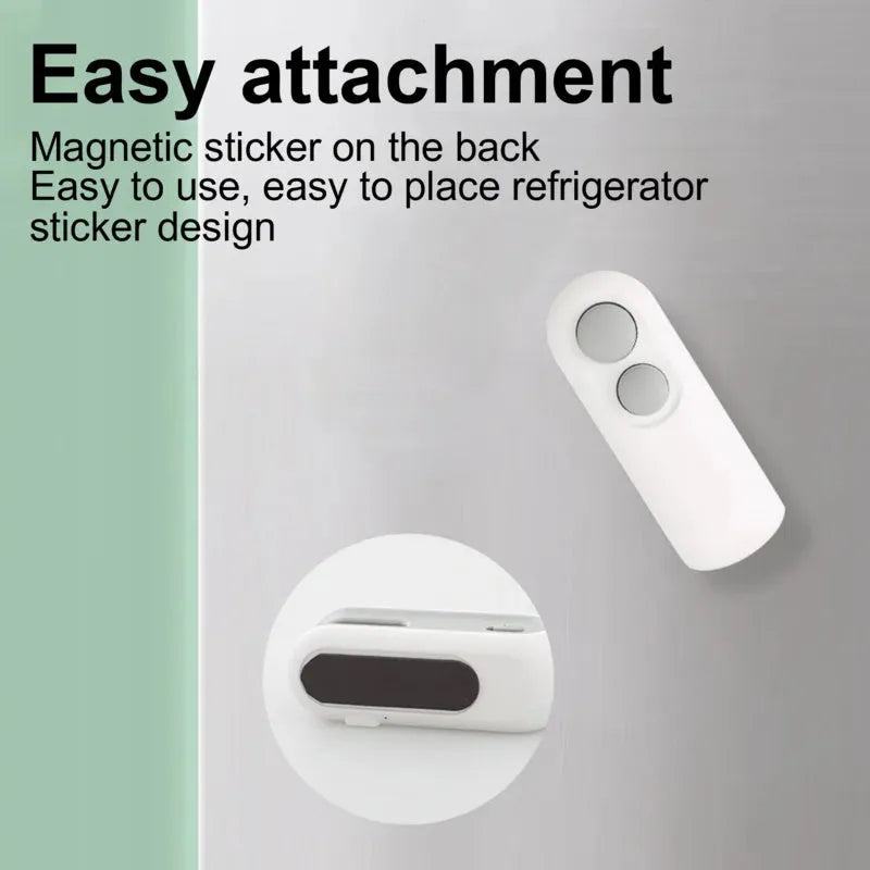 White and blue handheld USB rechargeable bag heat sealer with built-in cutter on a kitchen counter