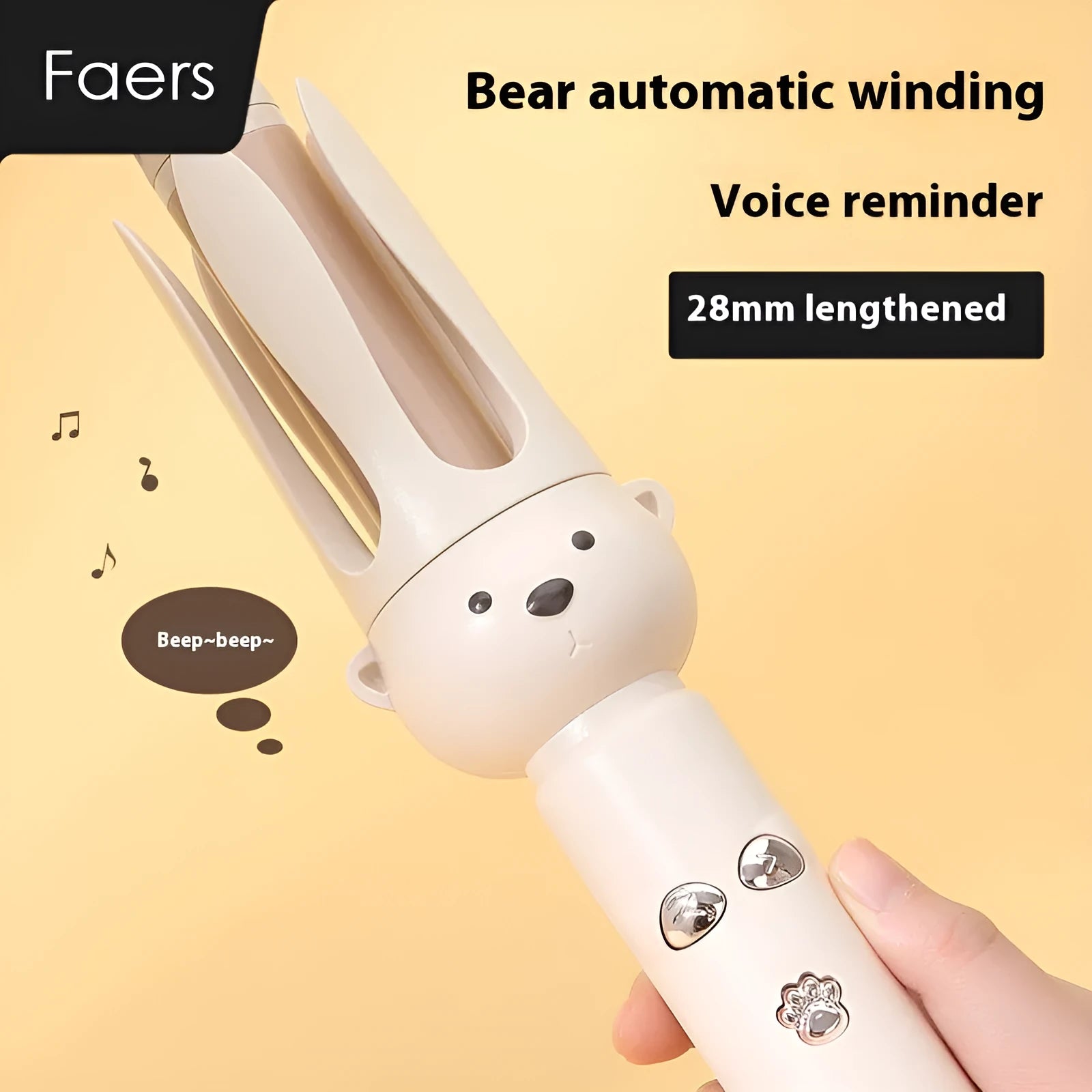 Beige anion automatic hair curler with wired power supply and hair stick accessory