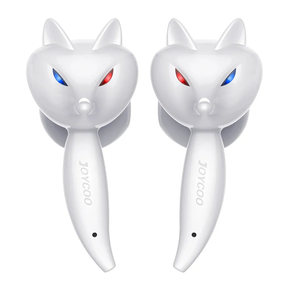 Cartoon fox Bluetooth wireless headset in red with double stereo earbuds