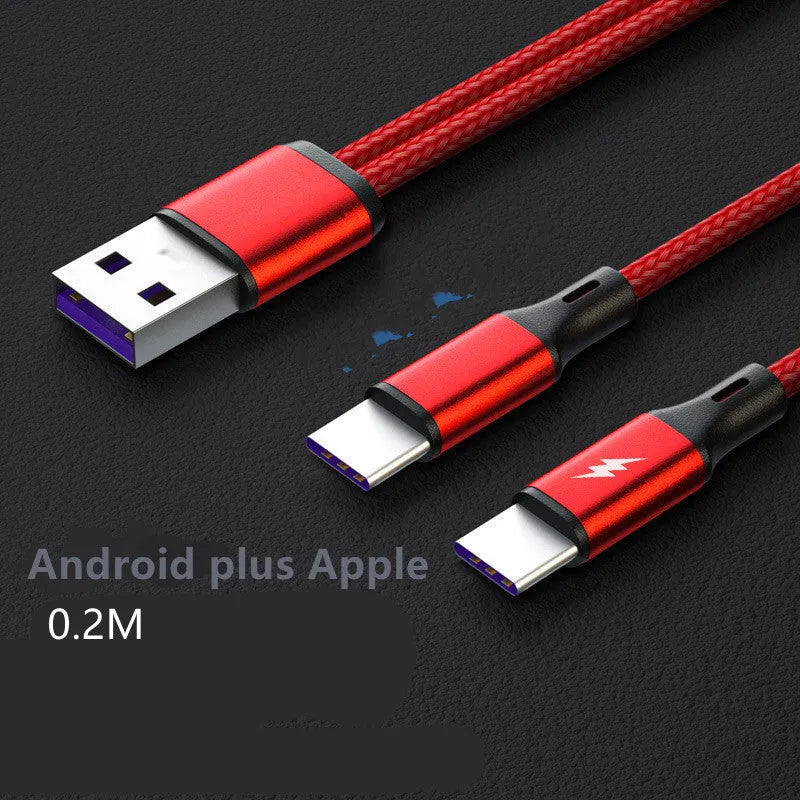 Black braided charging cable with two Android connectors for simultaneous device charging