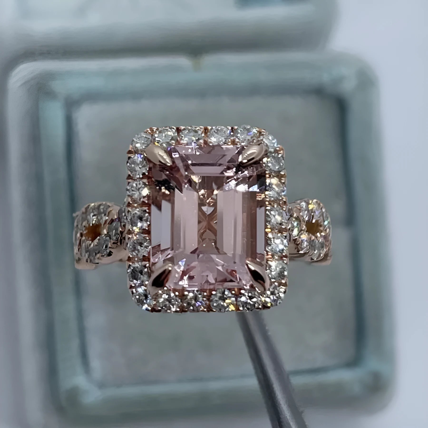 Rose gold geometric alloy ring showing electroplated finish and contemporary design