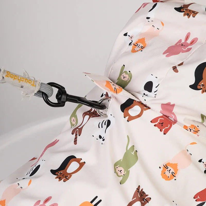 Cartoon dog raincoat with waterproof PU coating in beige cat head design