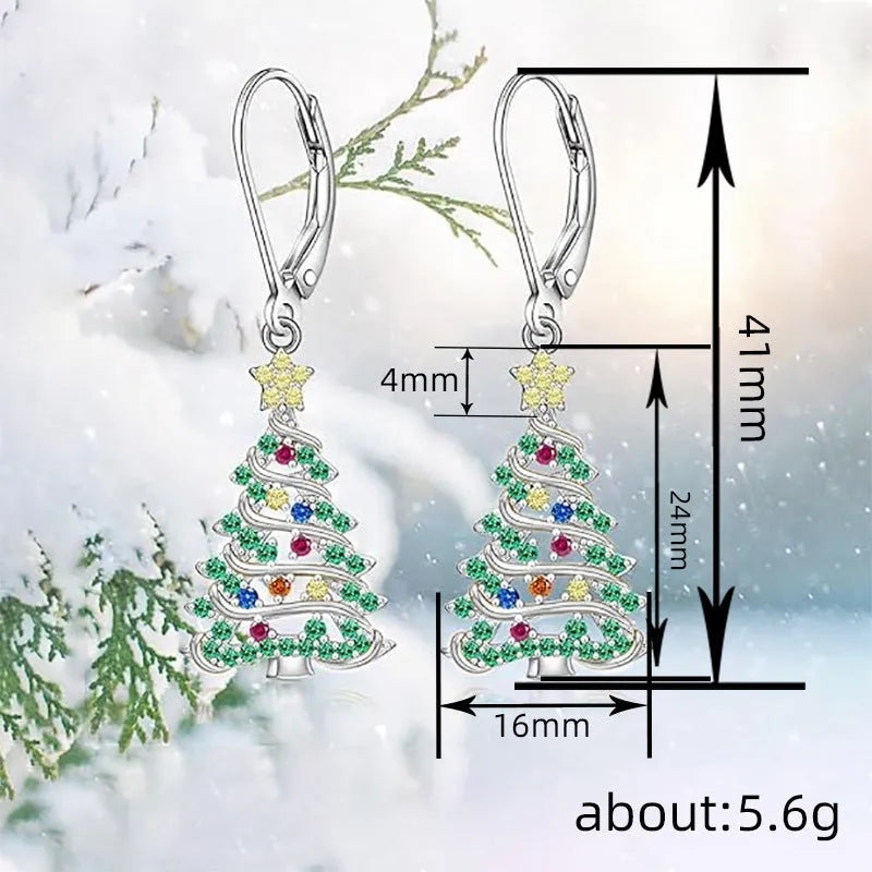 White gold colour Christmas tree and star design pendant earrings for women