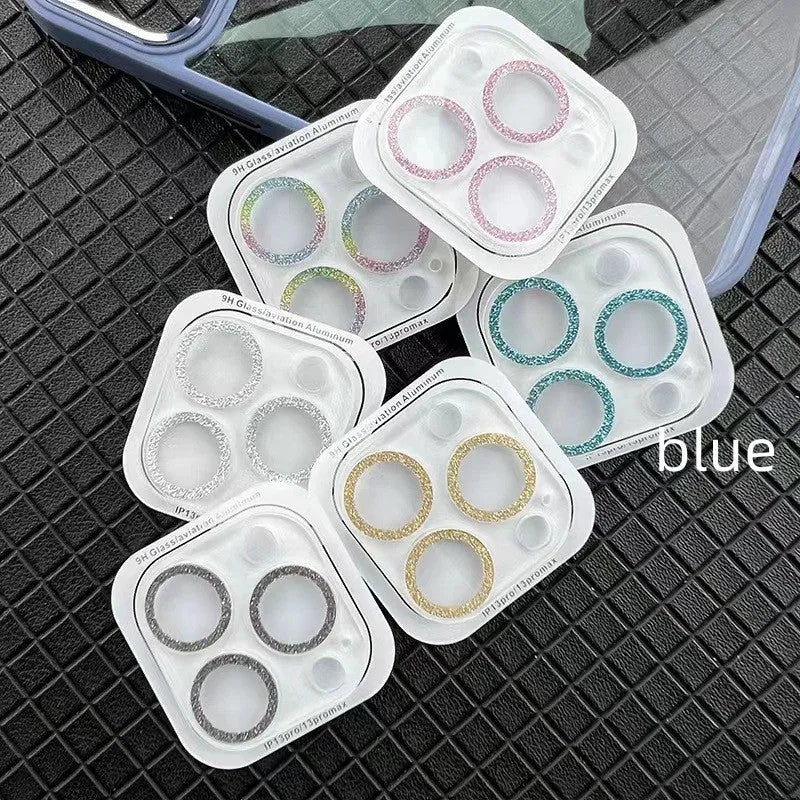 Tempered glass integrated lens protector with rhinestone glitter finish for Apple iPhone camera