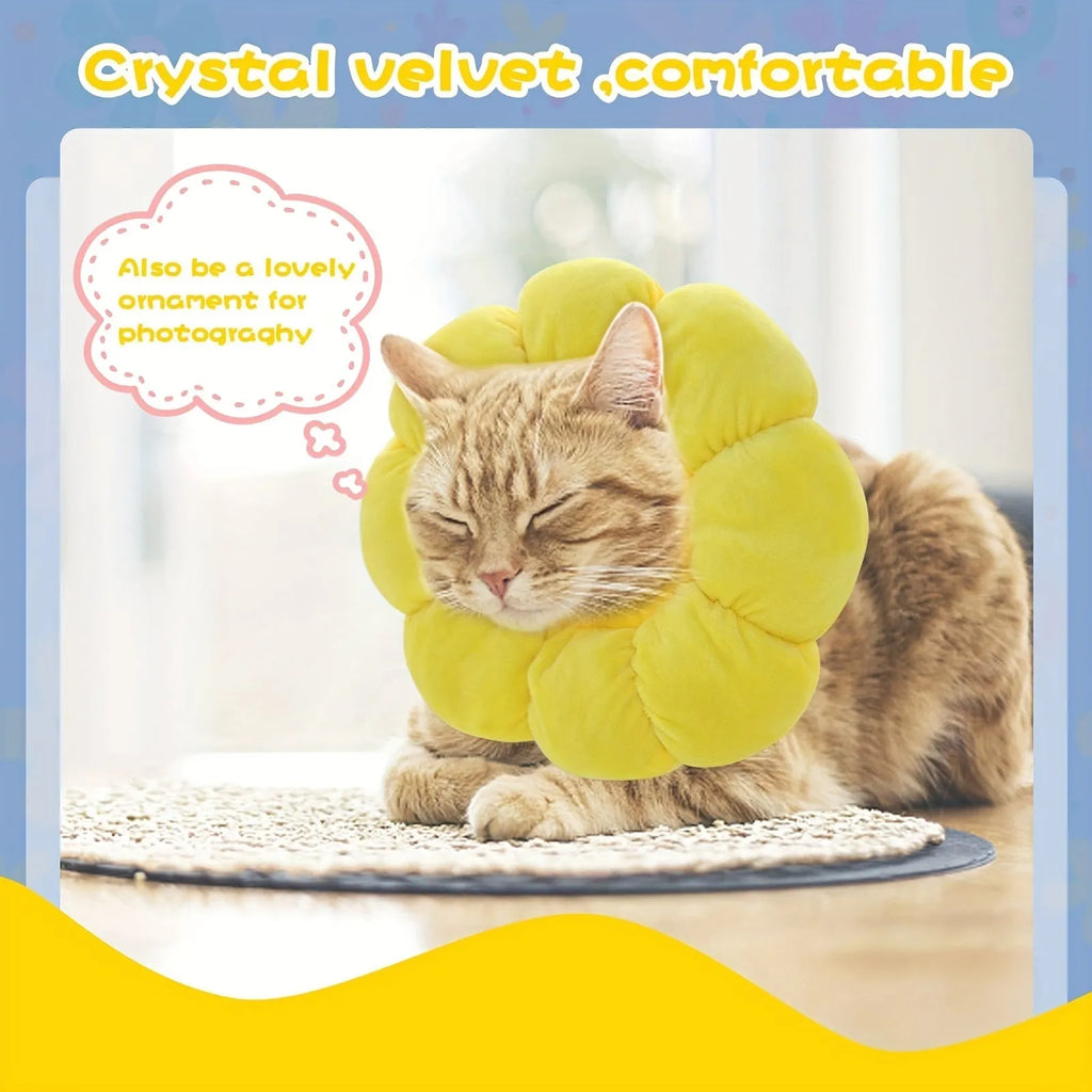 Cute sunflower-shaped adjustable recovery collar for small pets, soft cotton material