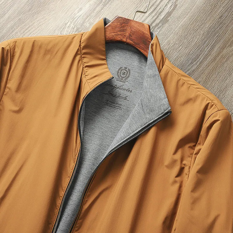 Men's stand collar casual jacket in polyester blend fabric available in multiple colours with Asian sizing options