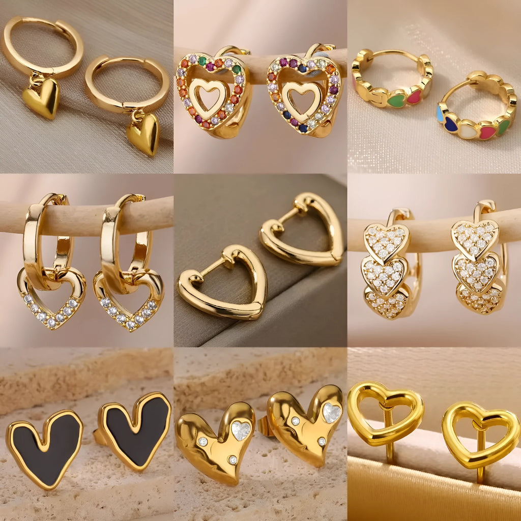 Women's stainless steel heart-shaped zircon stud earrings with titanium posts in colour E3127G-5