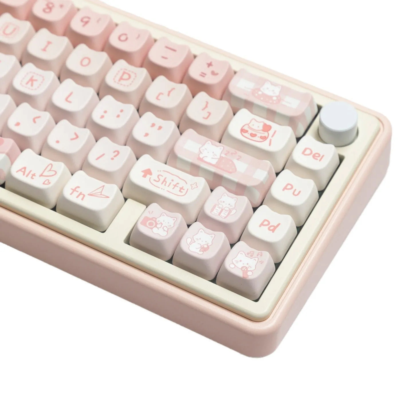 Full set of PBT sublimation dye printed keycaps for a mechanical keyboard, showing various coloured keys.