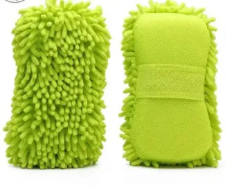 Silvery green chenille microfiber car wash sponge measuring 14 by 25 centimetres