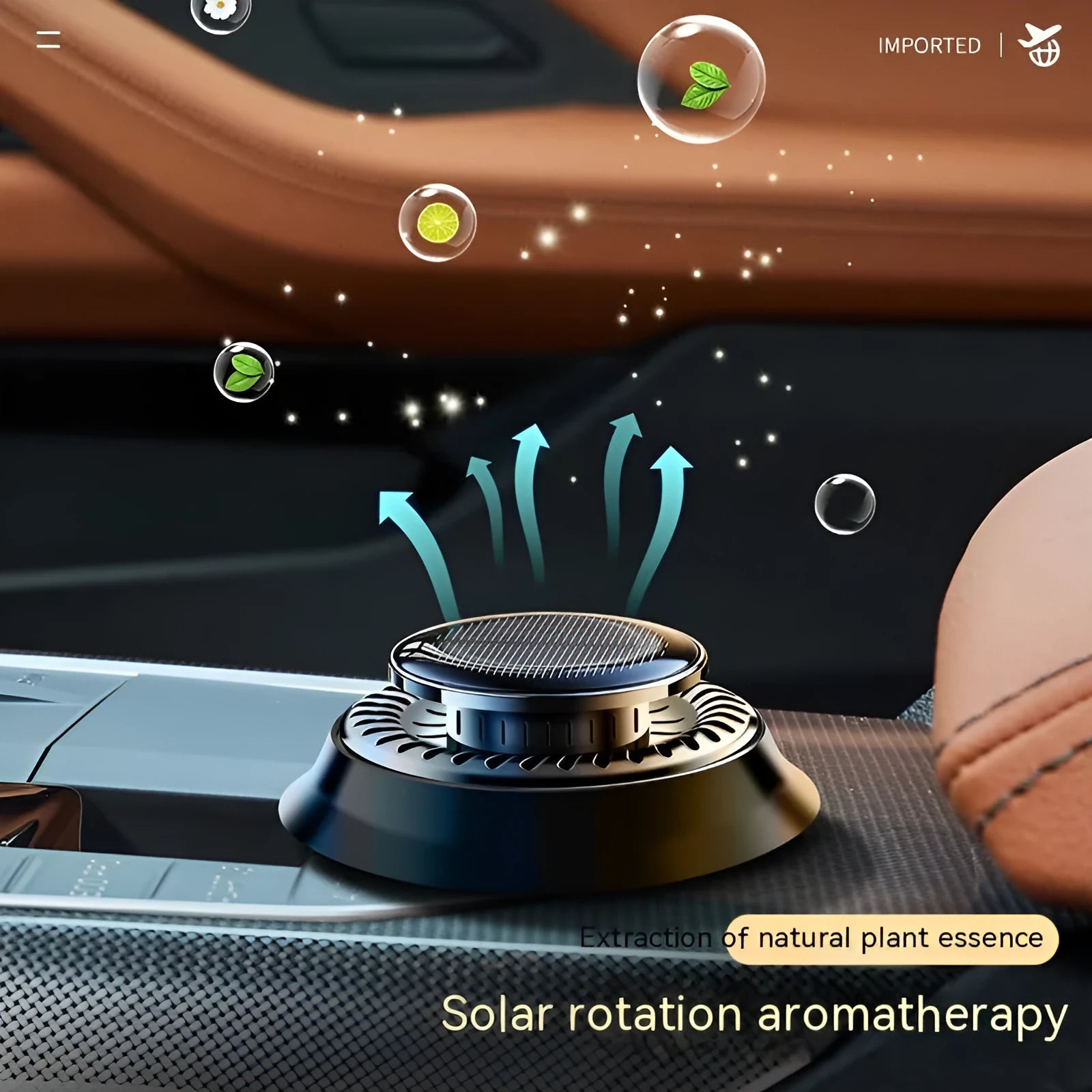 Black electromagnetic solar car aromatherapy de-icing device measuring 84mm on dashboard