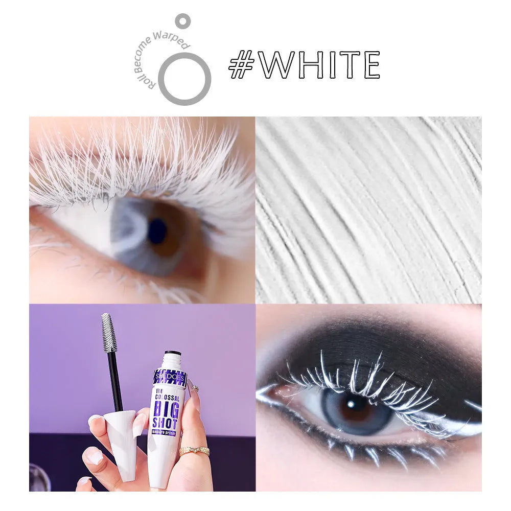 White waterproof mascara tube with 10ml content for lasting lash curling and shaping