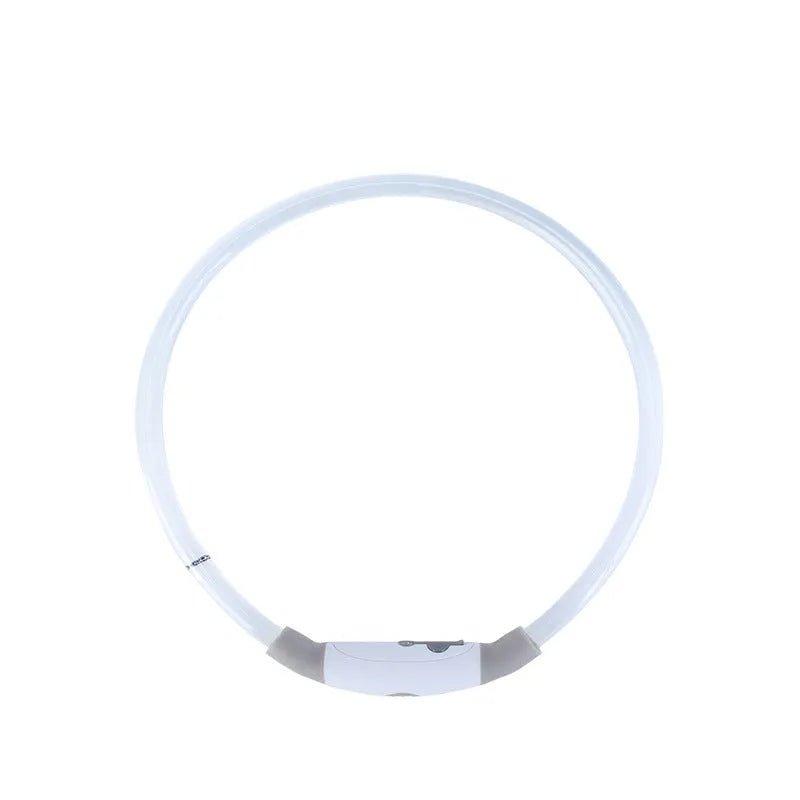 USB rechargeable LED dog collar with glowing light in blue colour, adjustable 70cm length