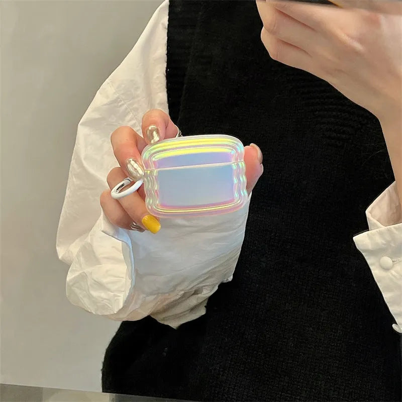 Ins Wind Color Laser Headset Case for AirPods with magic laser ring design on silicone surface