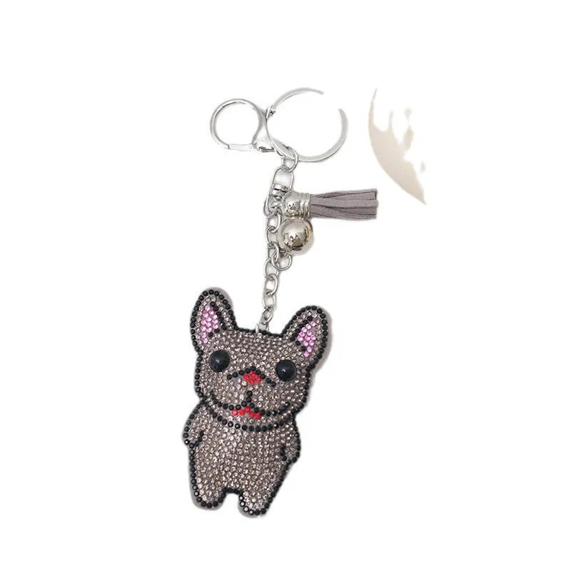 Colourful cartoon animal rhinestone keychain on a metal ring.
