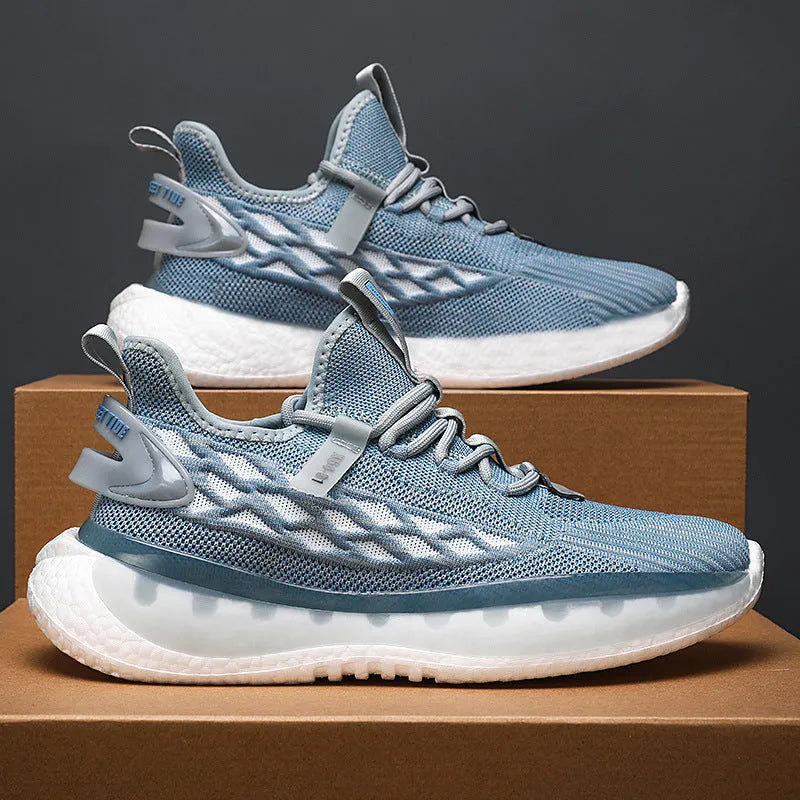 Men's woven mesh platform sneakers in Korean style with flat heel and round toe design
