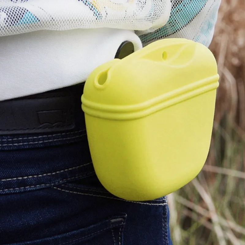 Silicone dog treat training pouch with clip and magnet closure in assorted colours