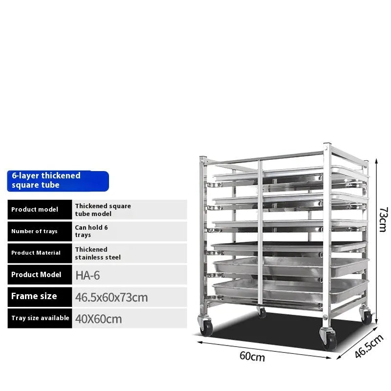 Stainless steel six-layer baking tray rack with lock mechanism for commercial kitchens
