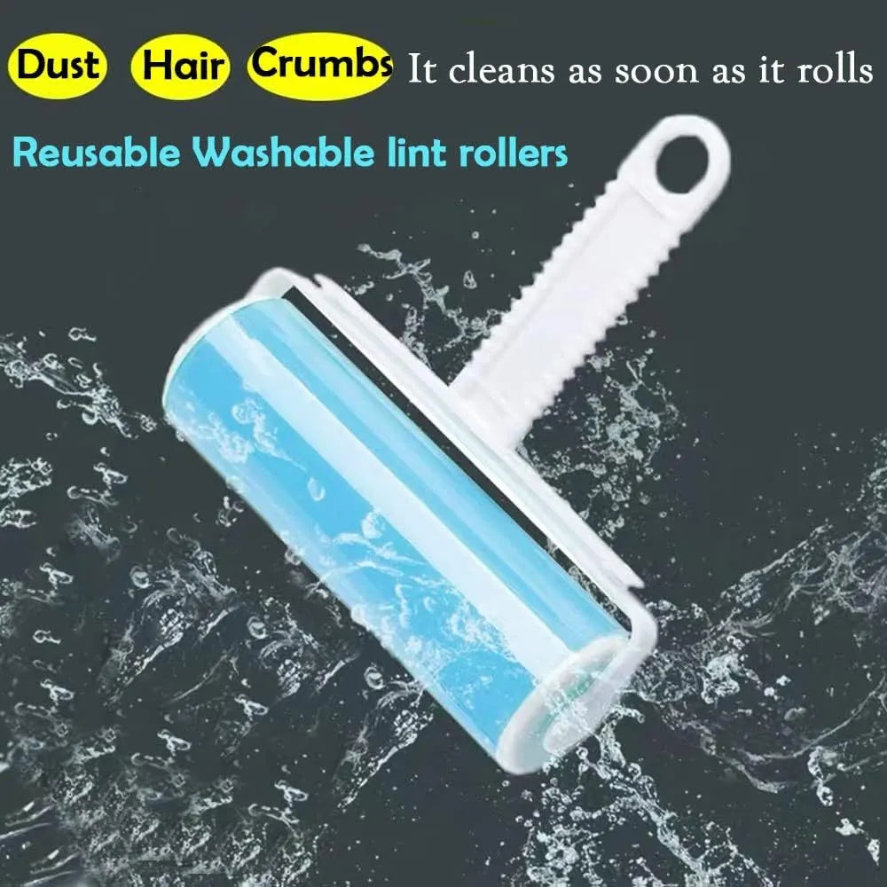 Washable reusable lint roller with protective cover for removing pet hair from clothes and fabrics