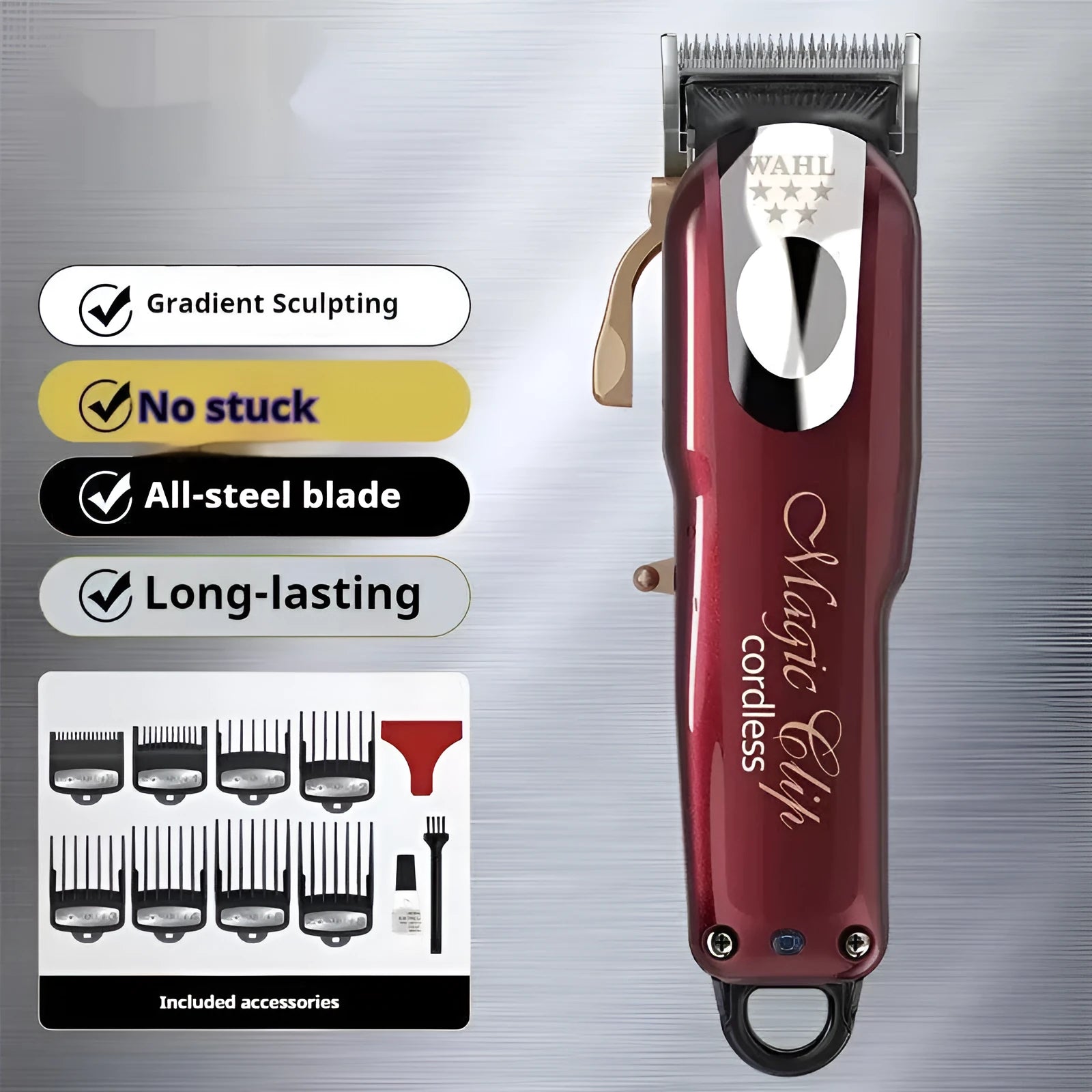 Professional hair clippers set with stainless steel cutter head and choice of EU, UK or US plugs