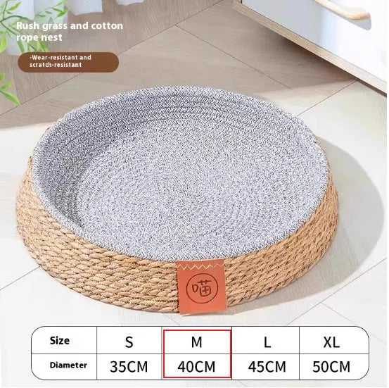 Rattan cat nest pet bed cage available in four size options for comfortable feline resting