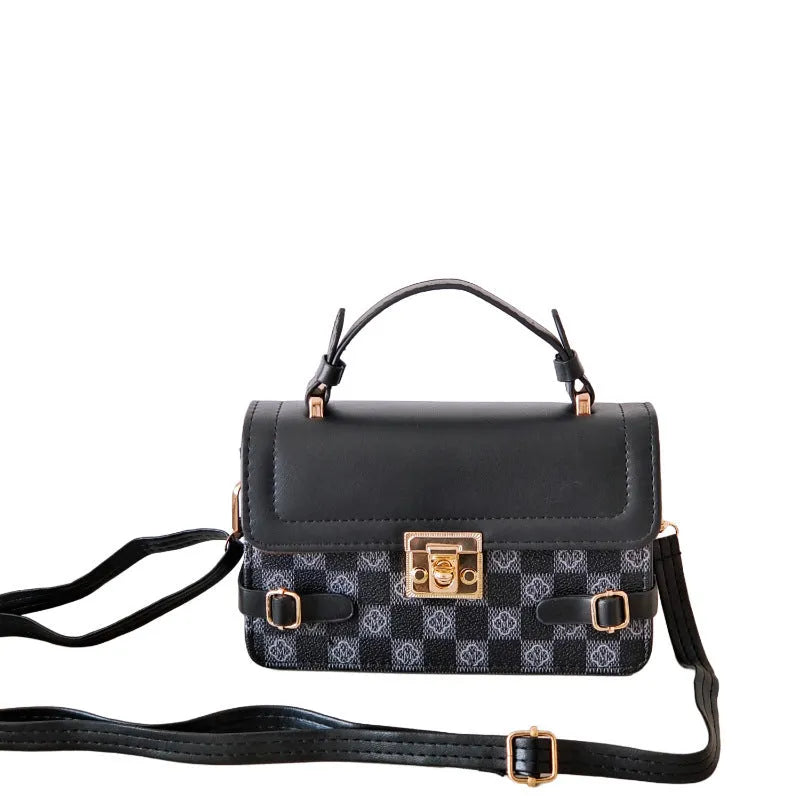 Retro patterned women's crossbody bag in a horizontal rectangle shape, shown in apricot colour.
