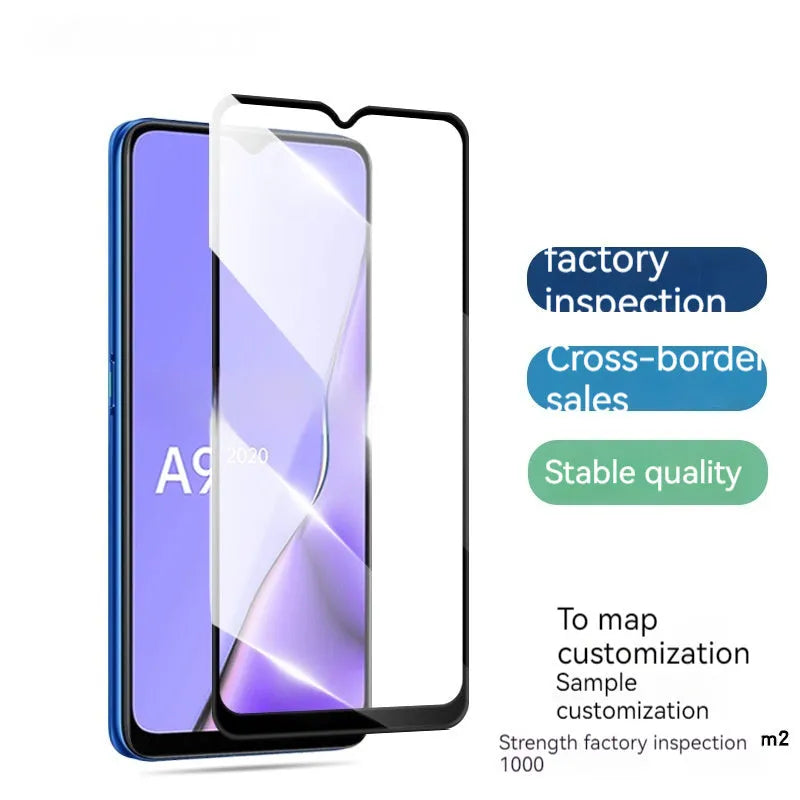 OPPO A9 2020 full screen tempered glass protector in black with anti-fingerprint coating