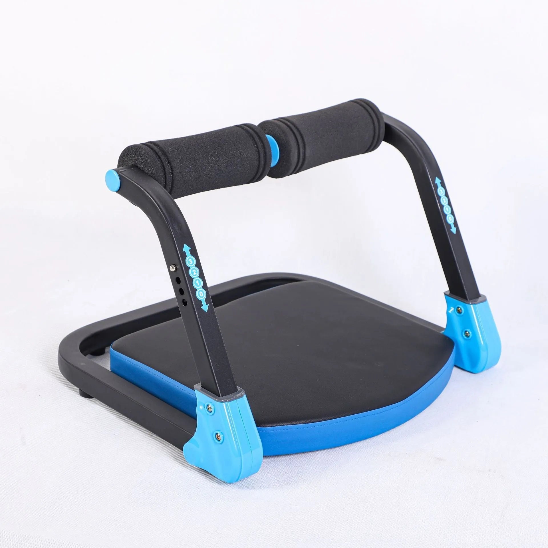 Mini multifunctional abdominal exercise device in sky blue and red colour options.
