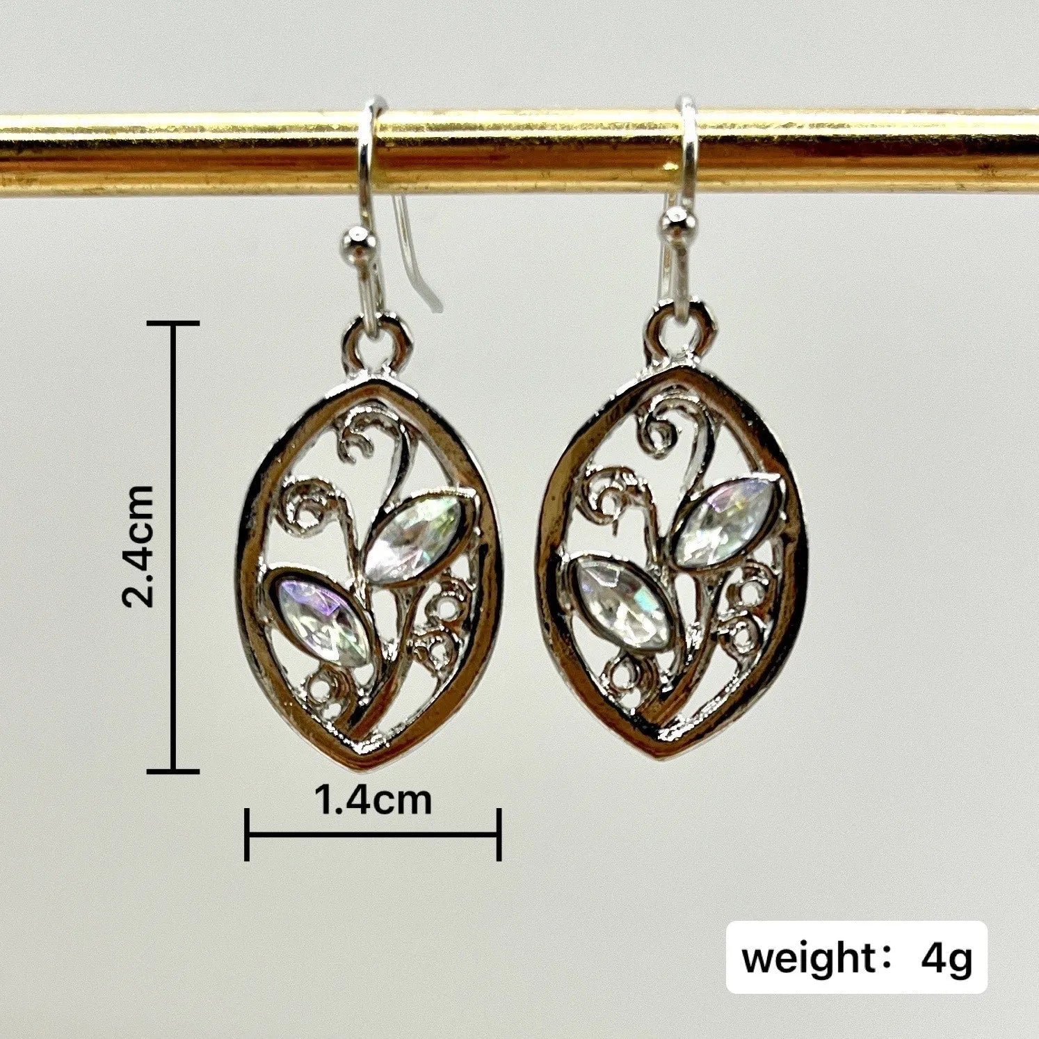 Women's silver leaves embedded colourful moonstone earrings with European American creative design
