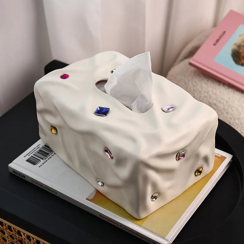 Ceramic tissue box in light luxury style with matte finish