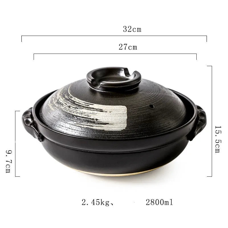 Ceramic clay pot rice casserole with lid, 8cm depth, uncoated interior for gas stove cooking