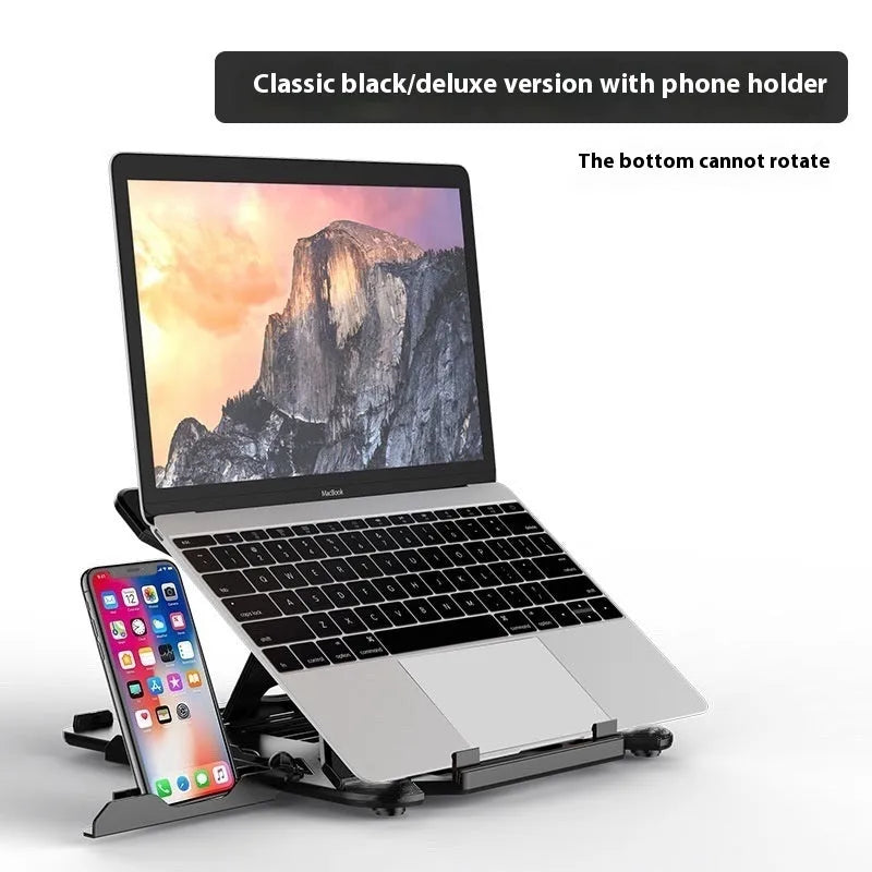 Black ABS plastic laptop bracket stand showing 22mm clearance height and 300mm width