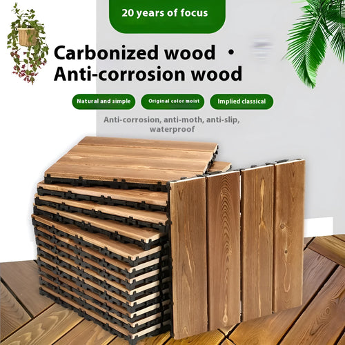 Square pine wood floor tile for balcony or indoor use, measuring 30cm.