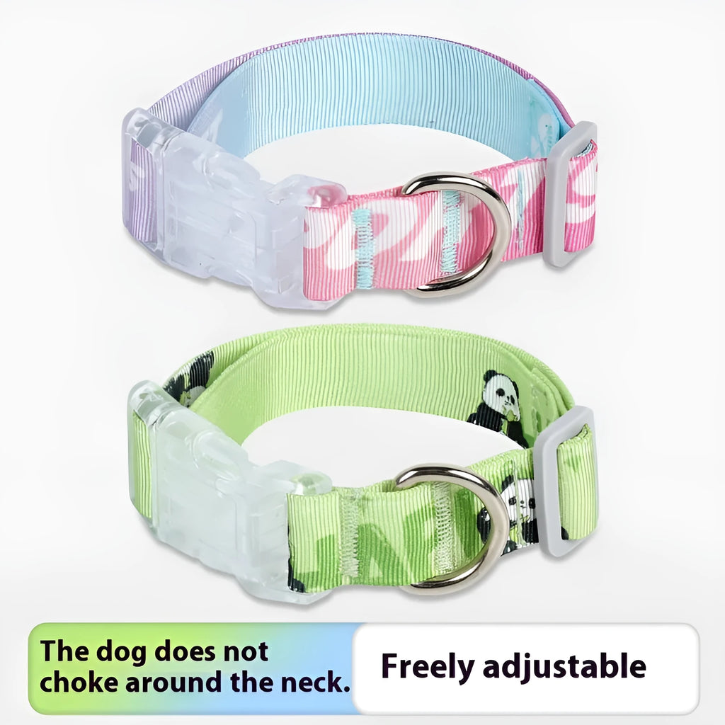Nylon dog collar with cartoon gradient printing in adjustable S, M, L sizes for dogs 2-10kg
