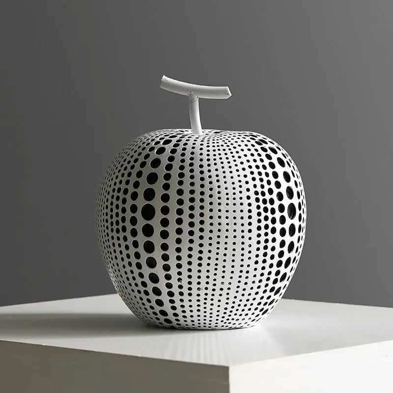 Resin apple and pear decorative crafts in black, white, orange, and blue colours
